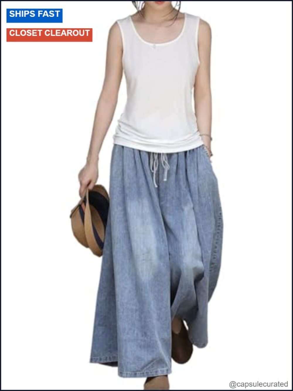Wide Leg Jeans Women Long Denim Elastic Waist Pockets Plus Size Loose